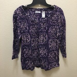 Liz&co. Large Purple 3/4 Sleeve Blouse/Top
